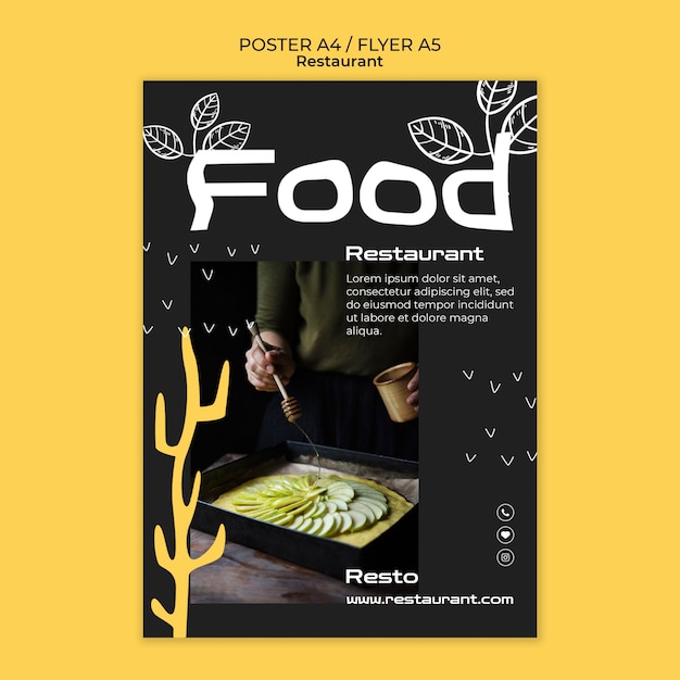 PSD plantilla de póster de restaurante de comida deliciosa