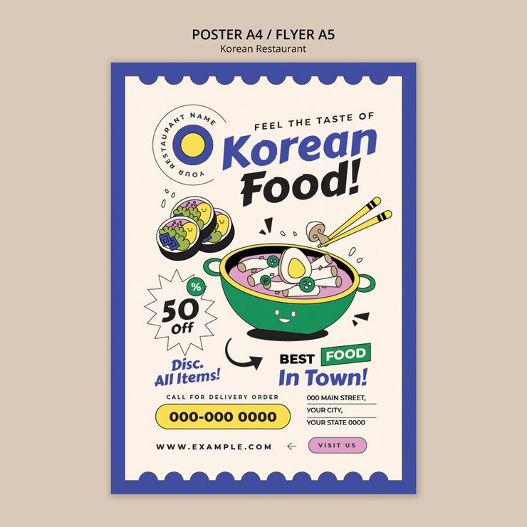 PSD plantilla de póster de restaurante coreano