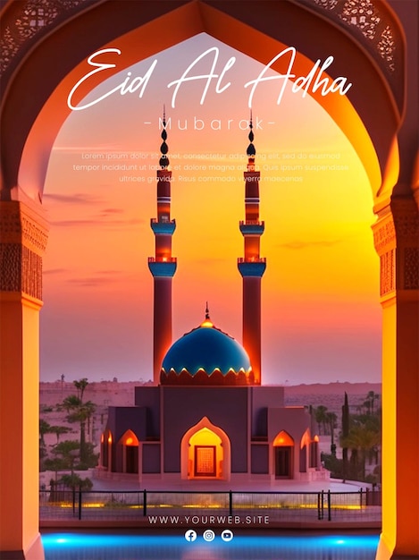 PSD plantilla de póster de saludo de eid al adha