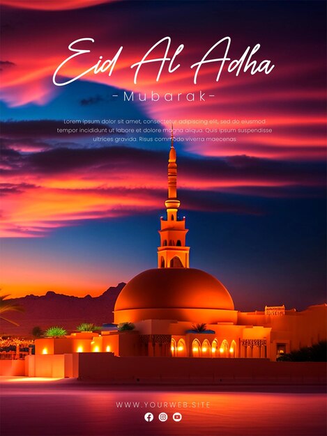 PSD plantilla de póster de saludo de eid al adha