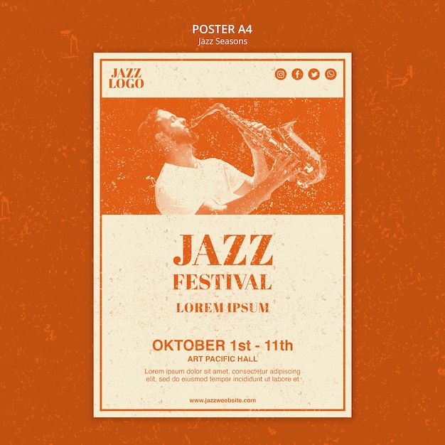 PSD plantilla de póster de sesiones de jazz