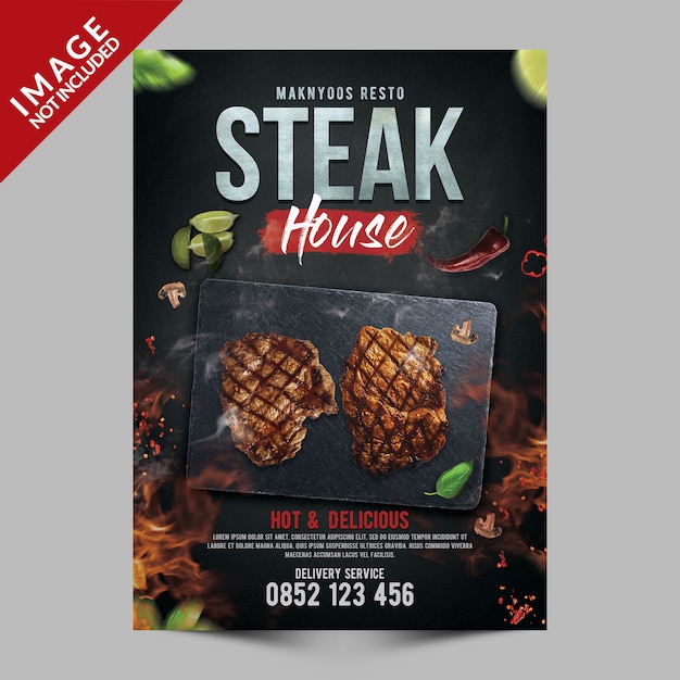 PSD plantilla de póster steak house