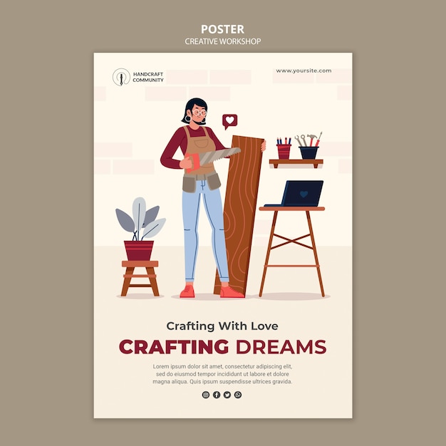 Plantilla de póster de taller de artesanía creativa
