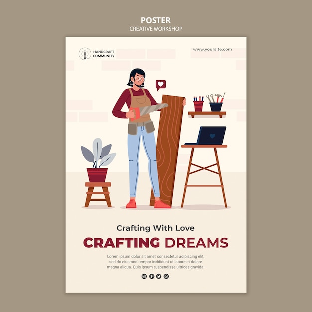 PSD plantilla de póster de taller de artesanía creativa