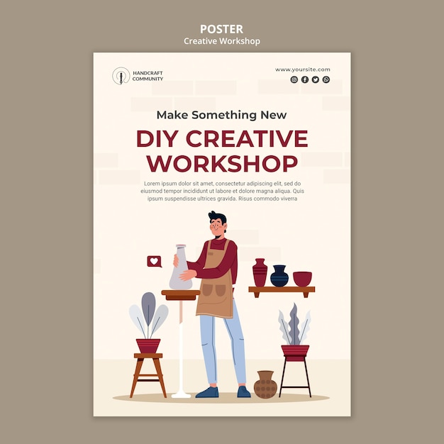 PSD plantilla de póster de taller creativo