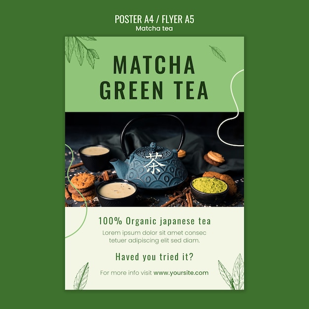 PSD plantilla de póster de té matcha