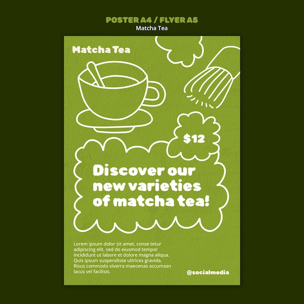 PSD plantilla de póster de té matcha