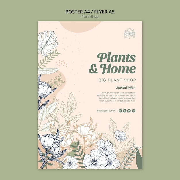 PSD plantilla de póster de tienda de plantas