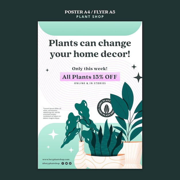 PSD plantilla de póster de tienda de plantas