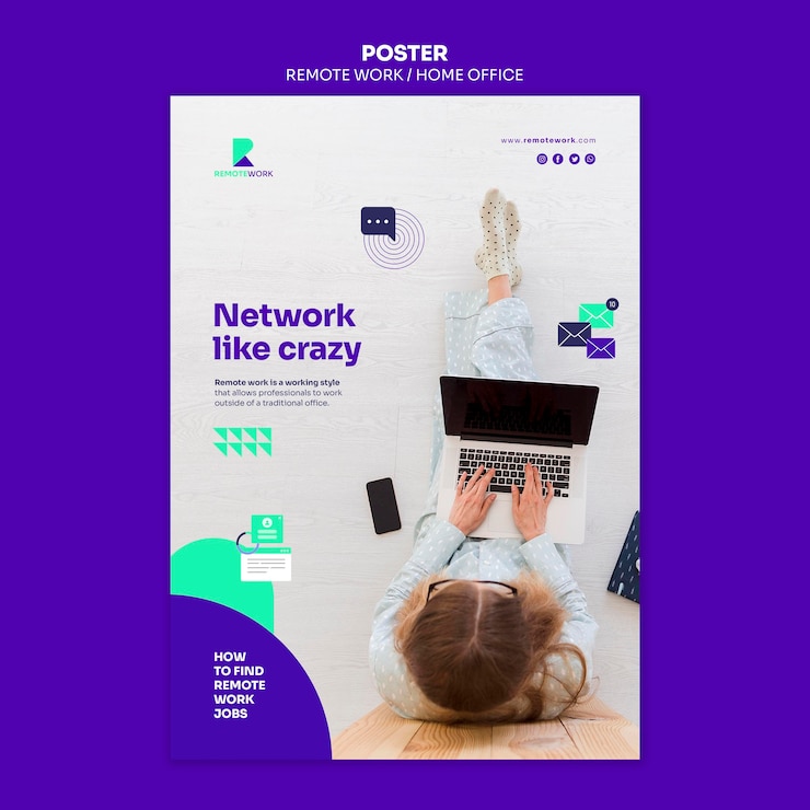 PSD plantilla de póster de trabajo remoto