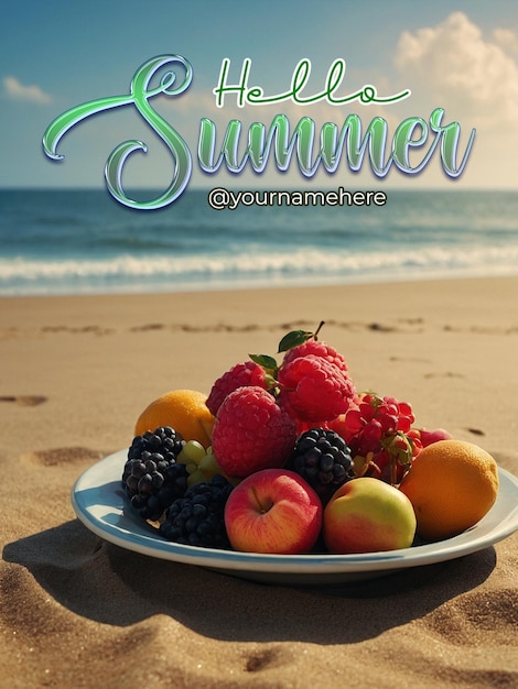 Plantilla de póster de verano de psd con fondo realista para la temporada de verano
