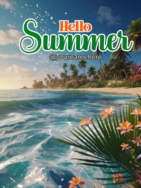 Plantilla de póster de verano de psd con fondo realista para la temporada de verano