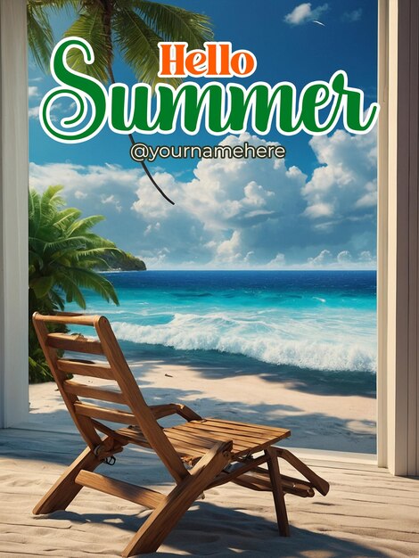 Plantilla de póster de verano de psd con fondo realista para la temporada de verano