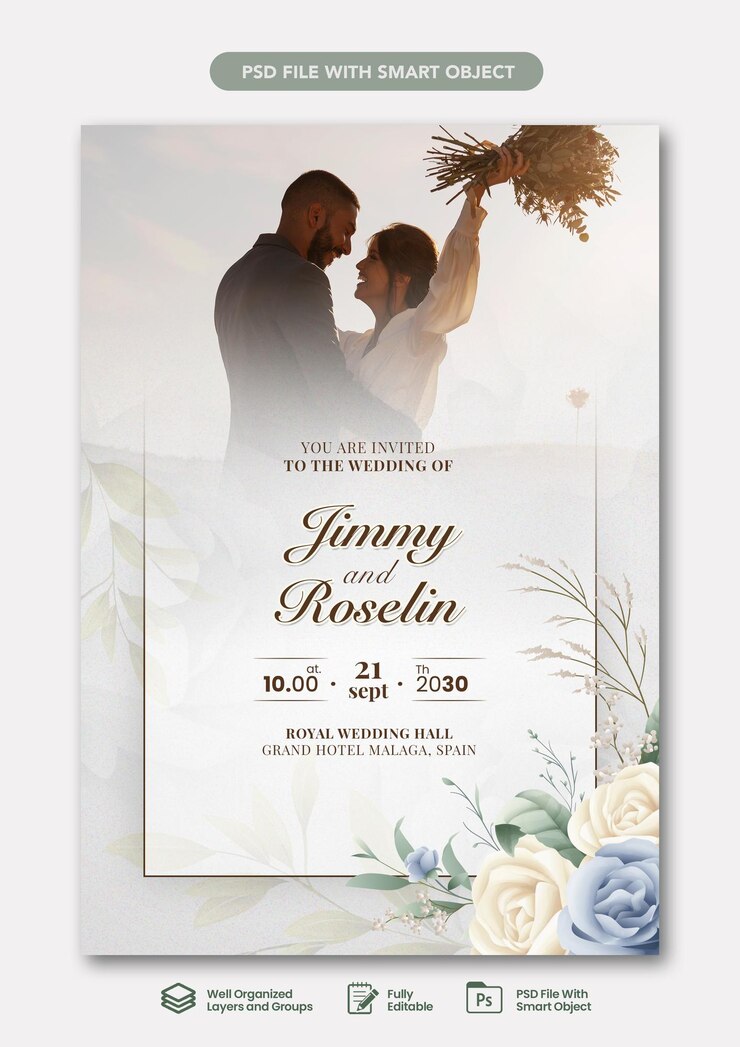 PSD plantilla de póster vertical de ceremonia de boda