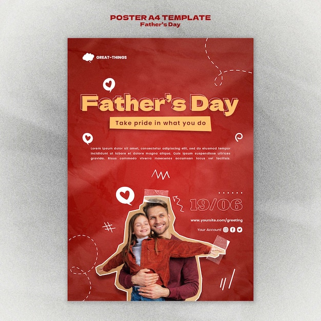 PSD plantilla de póster vertical del día del padre con corazones