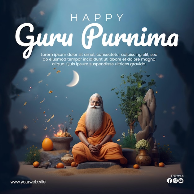 PSD plantilla de póster vertical para guru purnima
