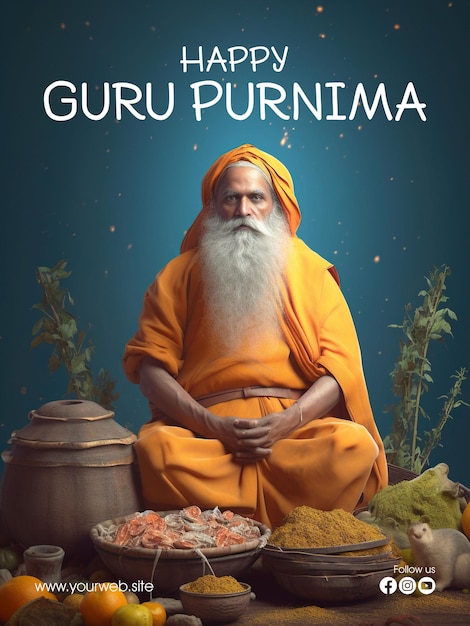 PSD plantilla de póster vertical para guru purnima