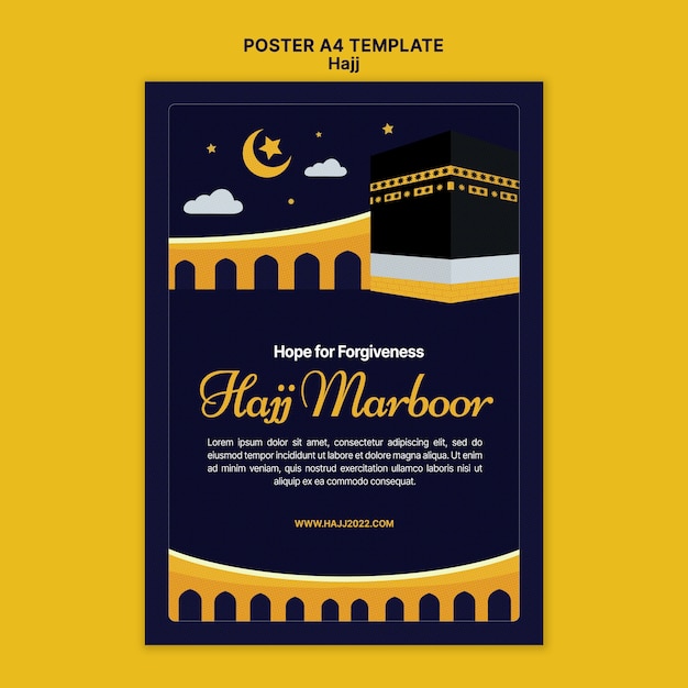 Plantilla de póster vertical de hajj con la meca