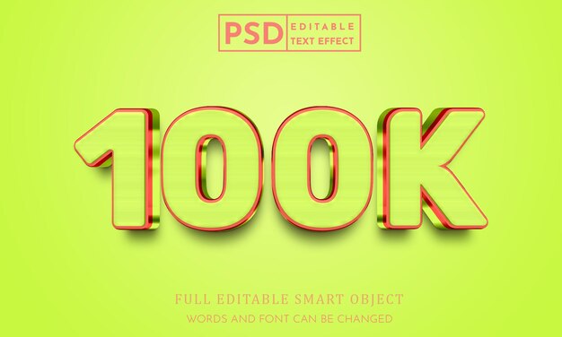 Plantilla premium psd de efecto de estilo de texto 3d de 100k