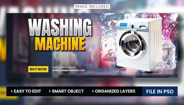 PSD plantilla de promoción de anuncios de lavadoras para portada de facebook y banner web.