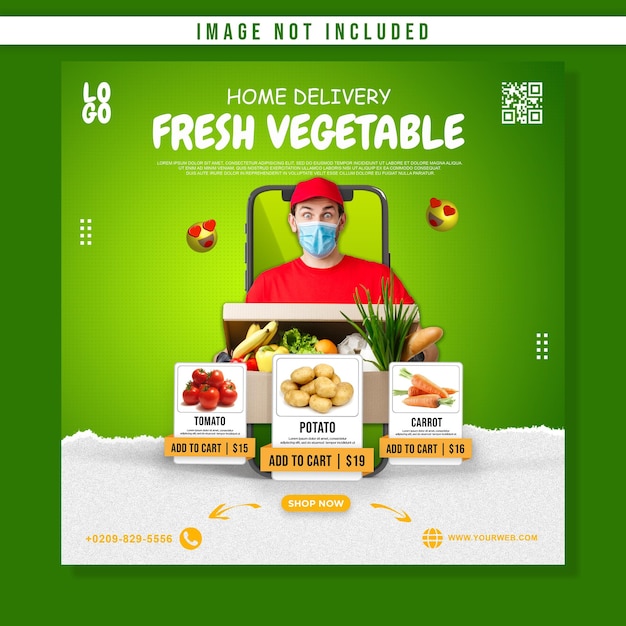 PSD plantilla de promoción de publicación de redes sociales de entrega de vegetales frescos