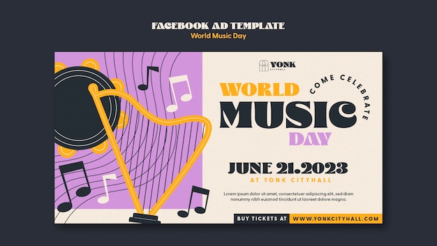 PSD plantilla de promoción de redes sociales para la celebración del día mundial de la música