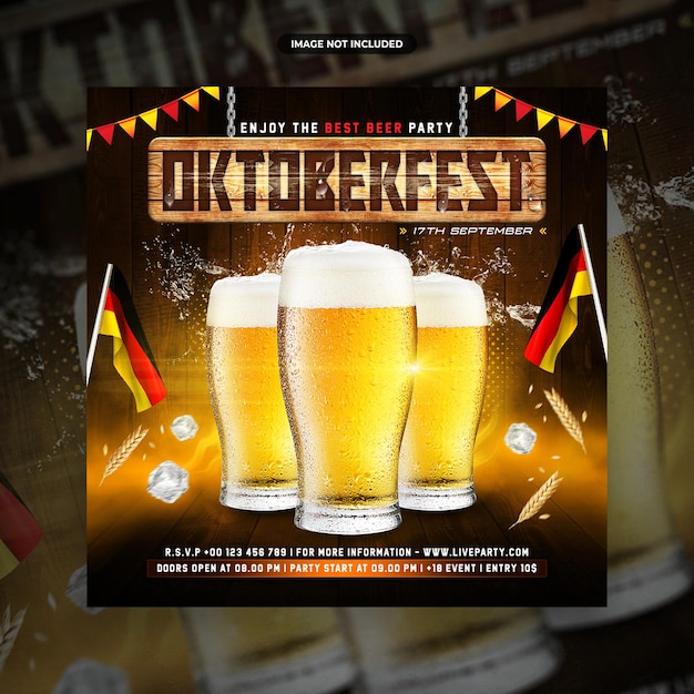 PSD plantilla de promoción de volante o publicación en redes sociales del festival de la cerveza oktoberfest