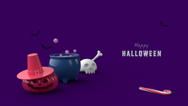 Plantilla de psd de banner de noche de halloween render 3d