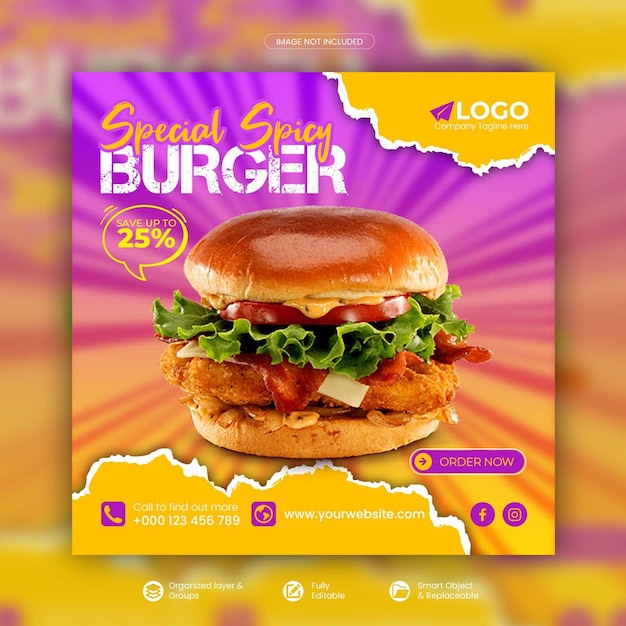 PSD plantilla de psd de banner de promoción de redes sociales de menú de comida rápida y menú de comida especial