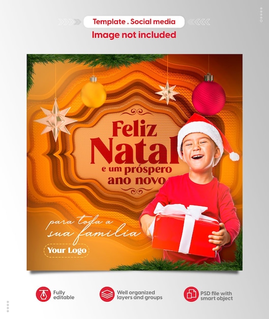 Plantilla psd de banner de redes sociales para ventas navideñas en portugués brasil