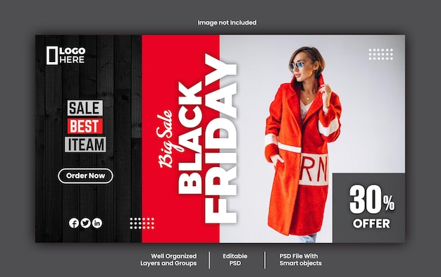 Plantilla PSD de banner web de redes sociales de viernes negro