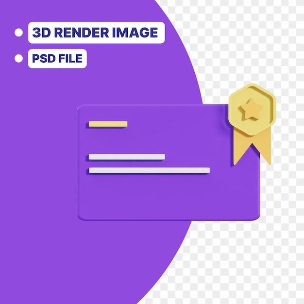 Plantilla PSD de certificado de premio de renderizado 3D con insignia de estrella