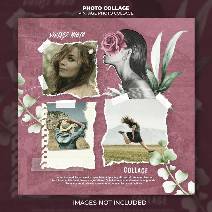 PSD plantilla psd de collage de fotos antiguas para diseños nostálgicos y retro
