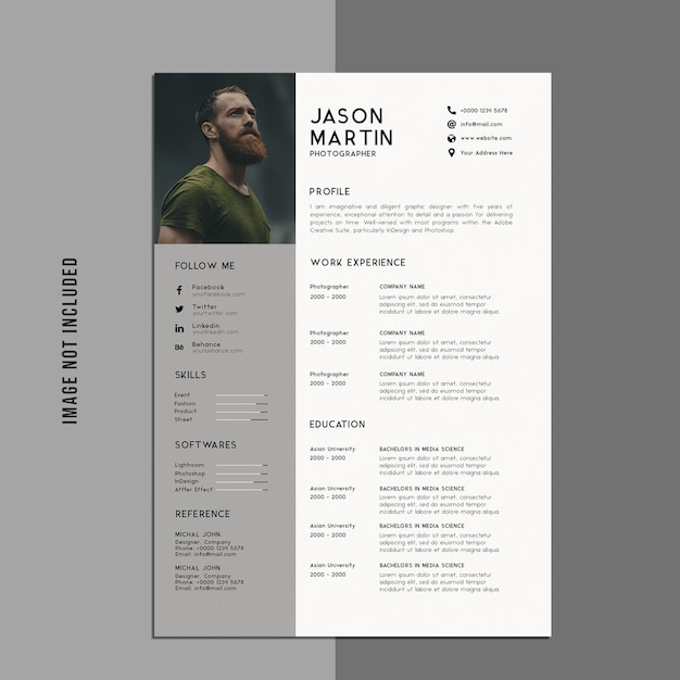 Plantilla psd de diseño de cv con currículum mínimo con estilo