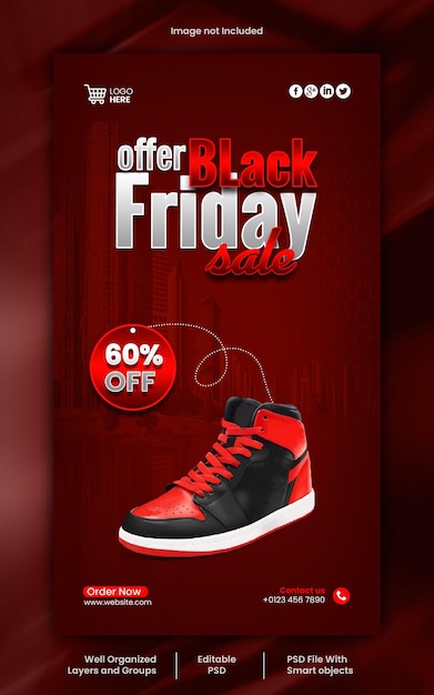 Plantilla PSD de diseño de historia de redes sociales de Black Friday