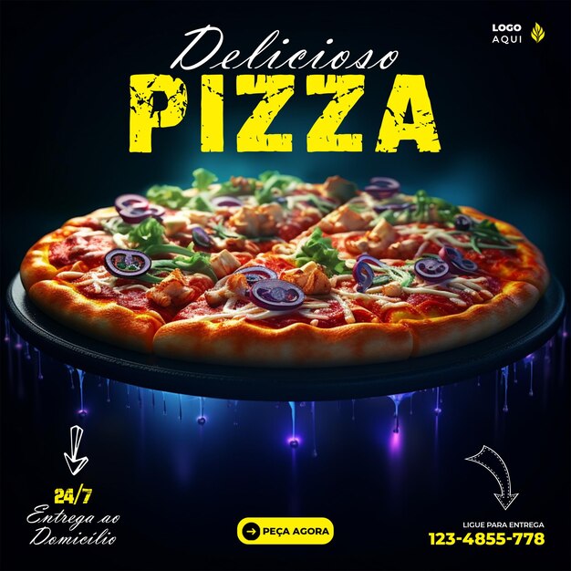 Plantilla psd de diseño de publicación de redes sociales de pizza