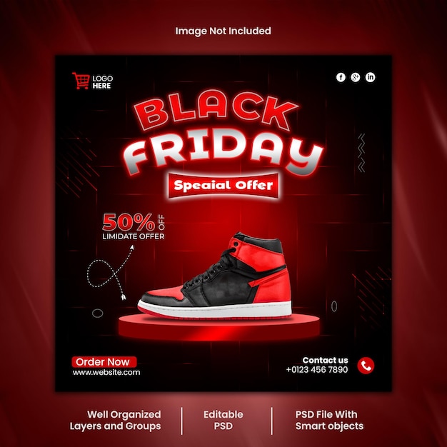 Plantilla psd de diseño de publicaciones en redes sociales del black friday