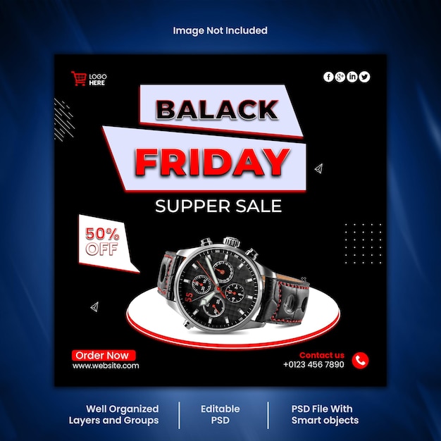 Plantilla PSD de diseño de publicaciones en redes sociales del Black Friday
