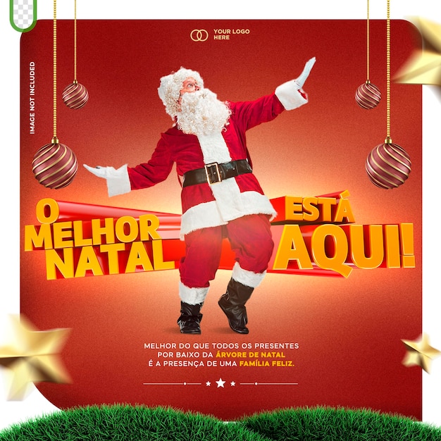 Plantilla psd editable para redes sociales con logo 3d feliz navidad en portugués feliz natal