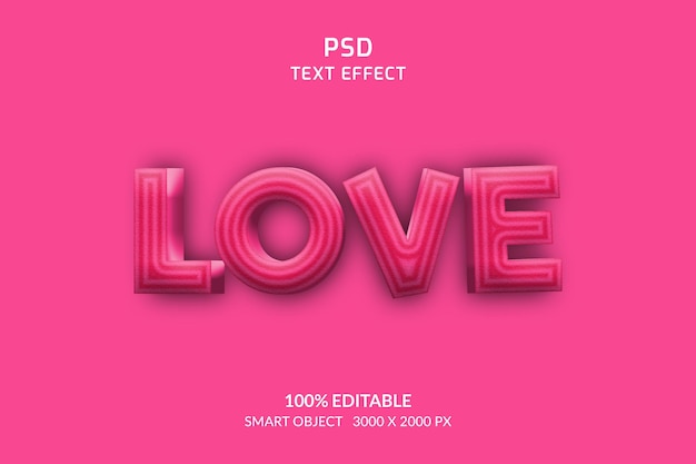 Plantilla Psd de efecto de estilo de texto 3d de amor