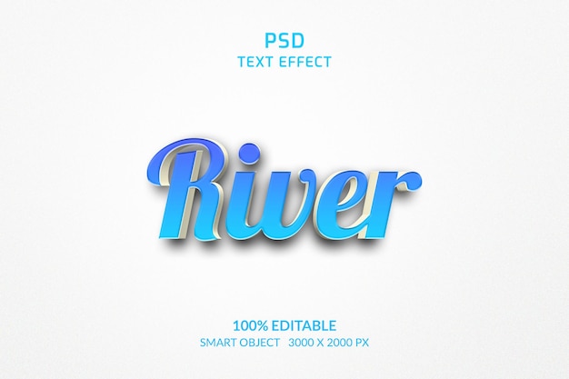 Plantilla psd de efecto de estilo de texto 3d de río psd premium