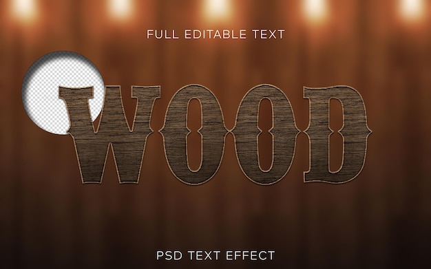 Plantilla PSD con efecto de estilo de texto de madera