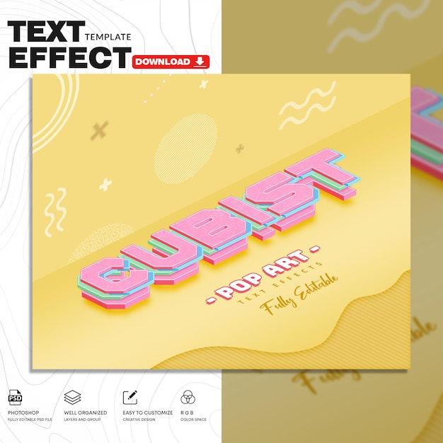plantilla de PSD de efecto de texto de arte pop cortado