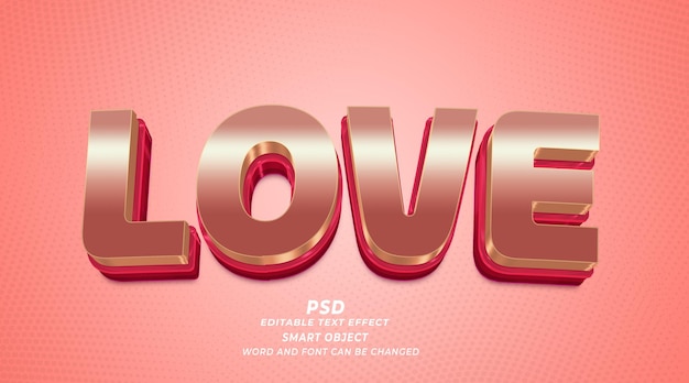 Plantilla PSD de efecto de texto editable 3d de amor