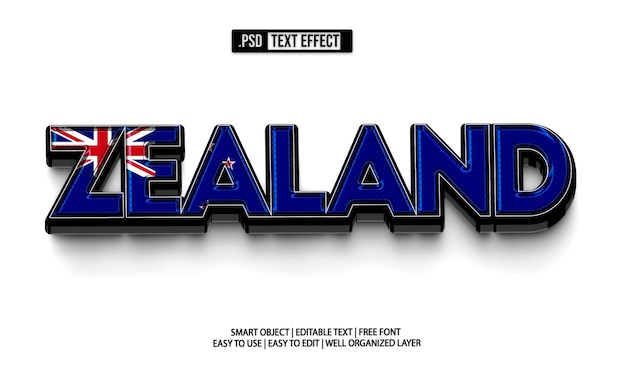 plantilla PSD de efecto de texto editable de Nueva Zelanda