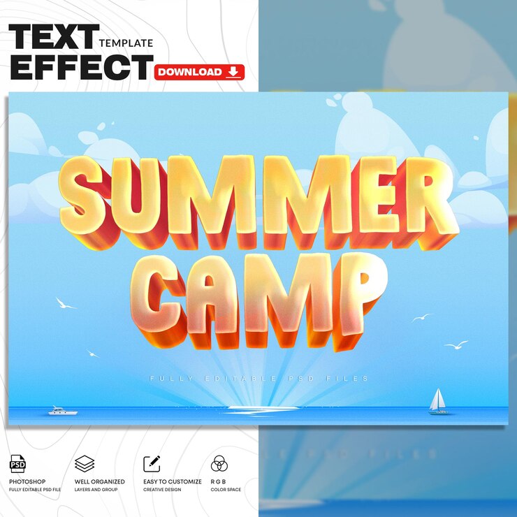 PSD plantilla de psd de efecto de texto de estilo de verano