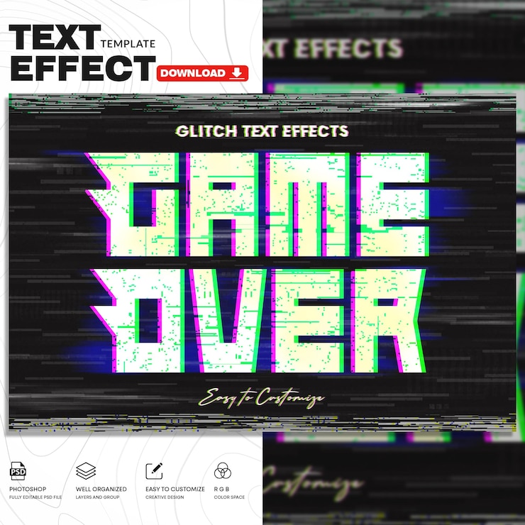 PSD plantilla de psd para el efecto de texto de glitch
