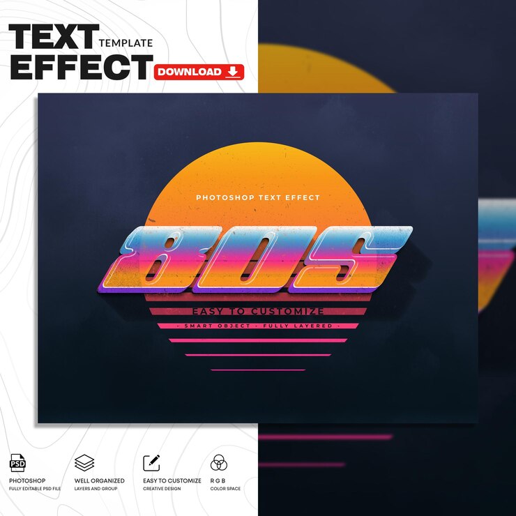 PSD plantilla de psd de efecto de texto retro