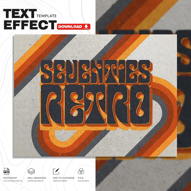 plantilla de PSD de efecto de texto retro