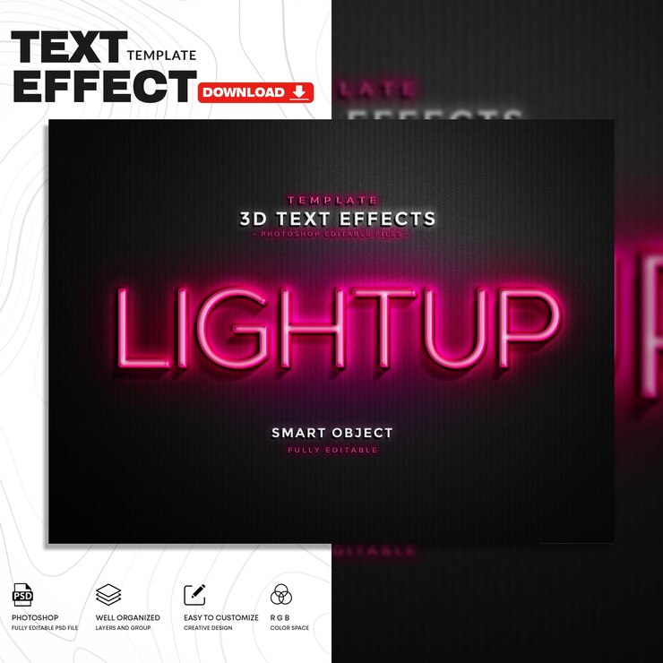 plantilla de PSD para efectos de texto 3D